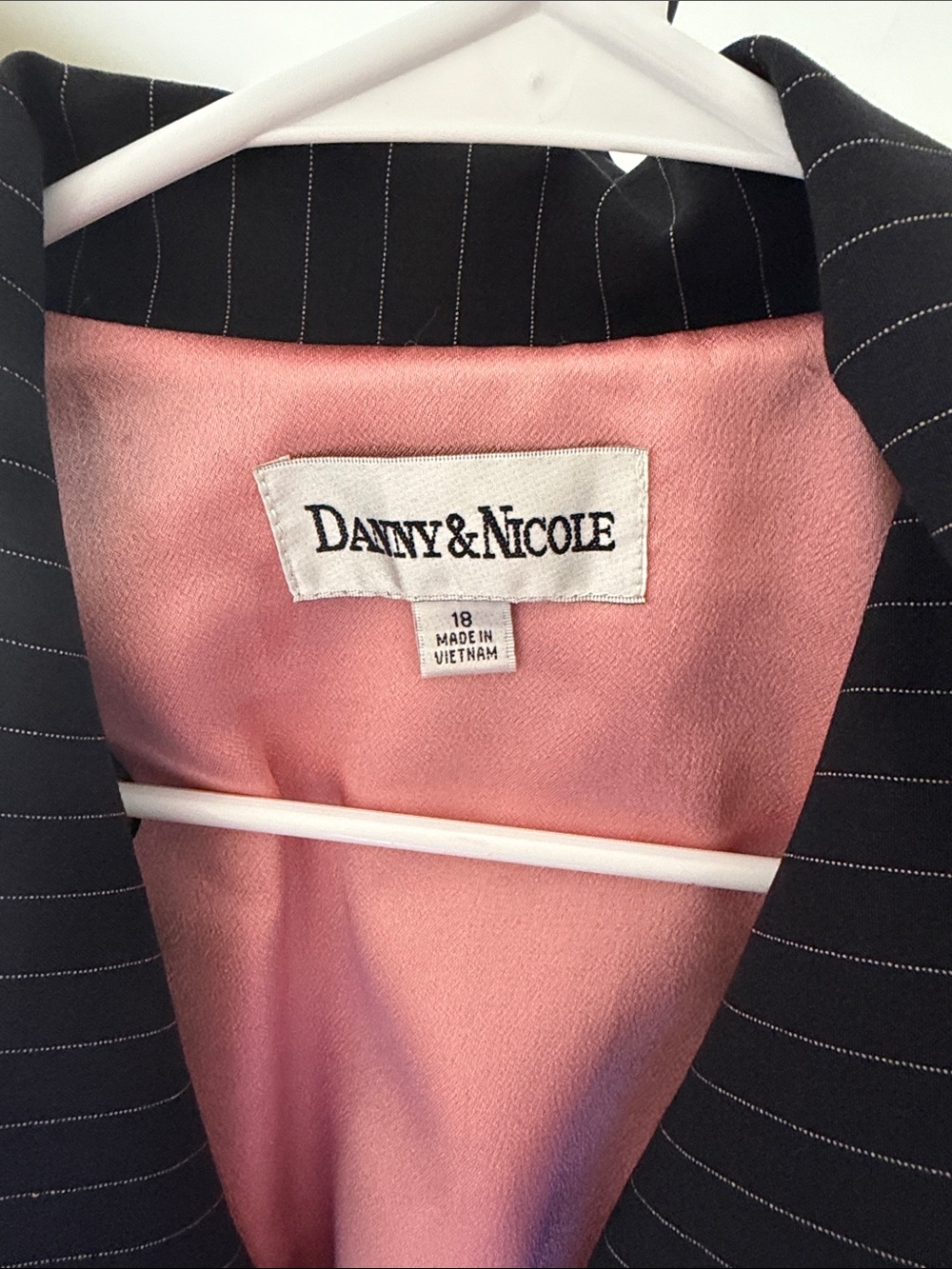 Danny & Nicole Black Pinstripe Blazer with Pink Lining - Picture 2 of 2